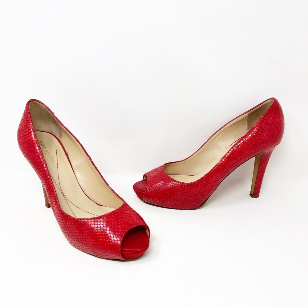 Kate Spade Red Snake Embossed High Heels